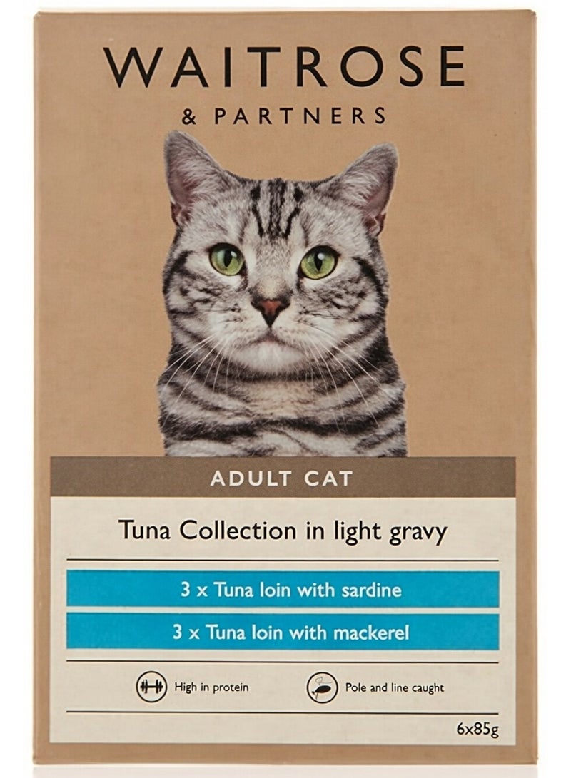 Adult Cat Tuna Collection In Light Gravy Cat Food 3X Tuna Loin With Sardine & Mackerel High In Protein Pole & Line Caught 6X85G